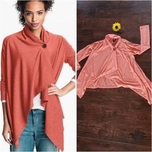 BOBEAU One-Button Fleece Wrap Cardigan